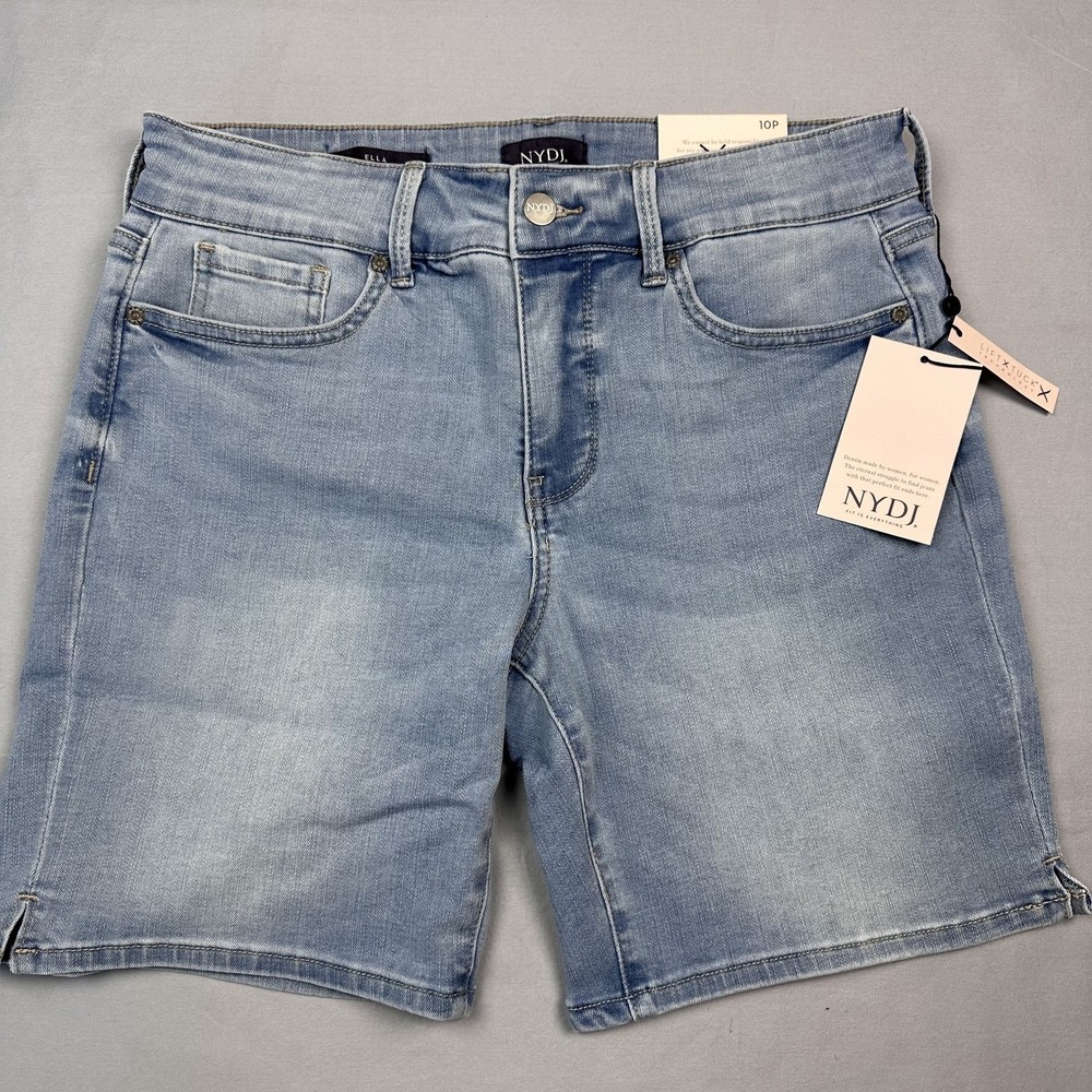 NYDJ Ella Shorts Women 10P‎ Light Blue Denim Poetry Straight Leg Stretch Lift